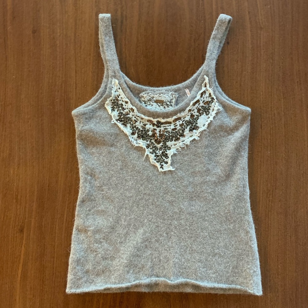 Free People Taupe Grey Sweater Tank Raw Edge XS